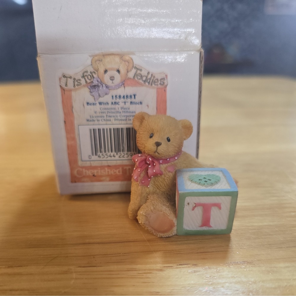 Vintage 1995 Enesco Cherished Teddies Bear‎ With ABC "T" Block